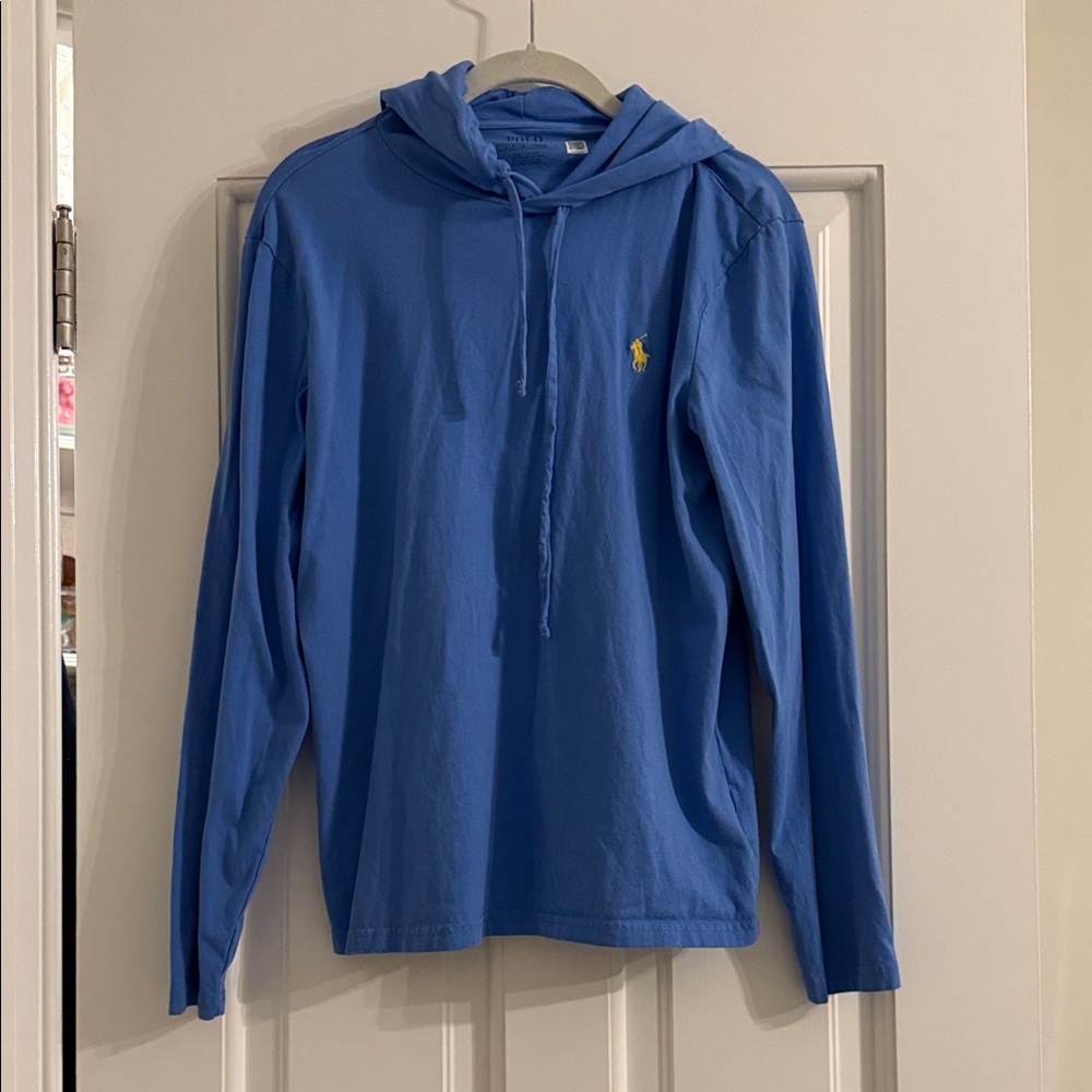 Polo by Ralph Lauren Blue Hooded Long-Sleeve Shirt with Yellow Pony